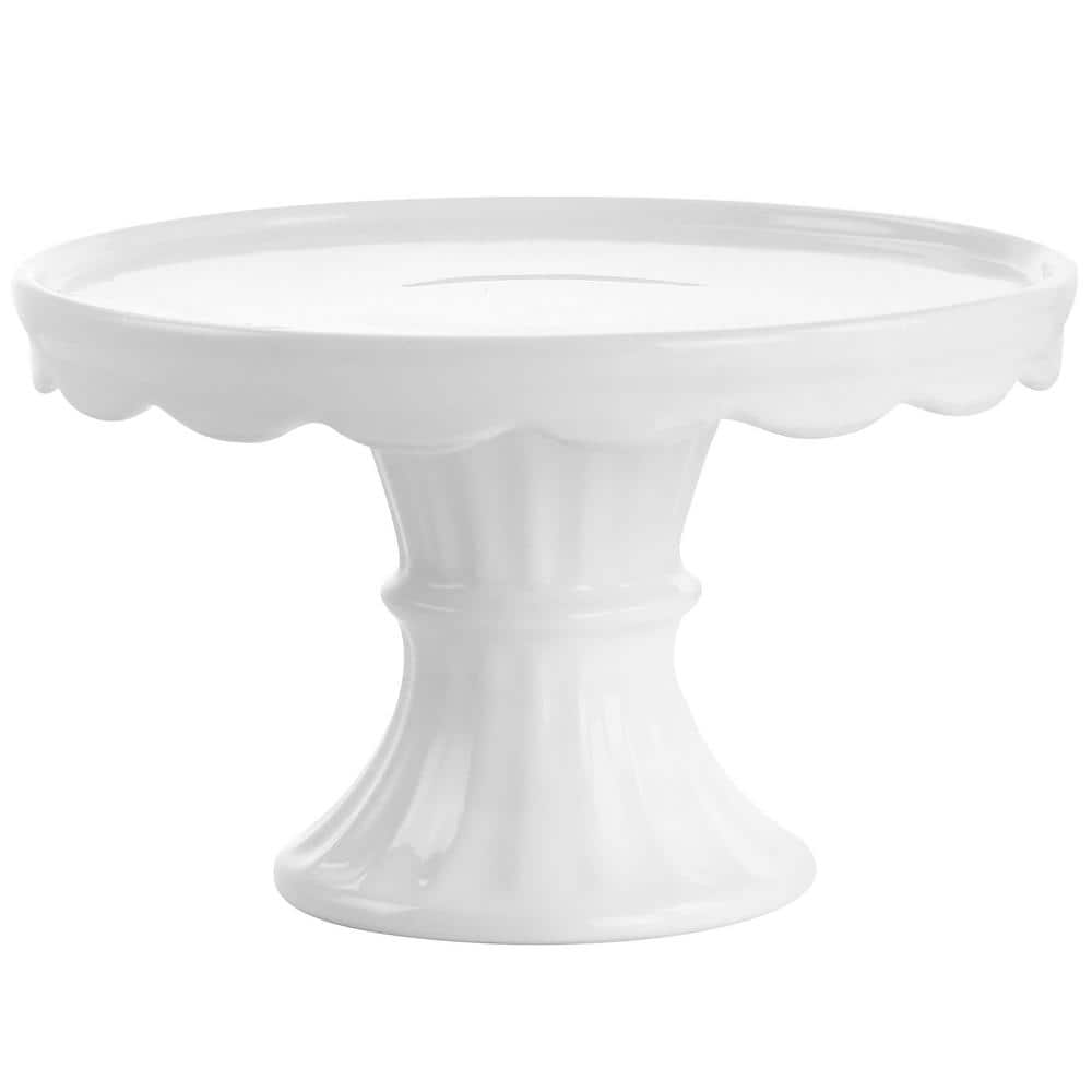 MARTHA STEWART Elevated 1-Tier 8 in. White Small Stoneware Cake Stand ...