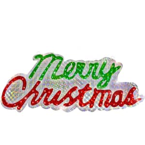 45.5 in. Lighted Holographic Merry Christmas Sign Outdoor Decoration