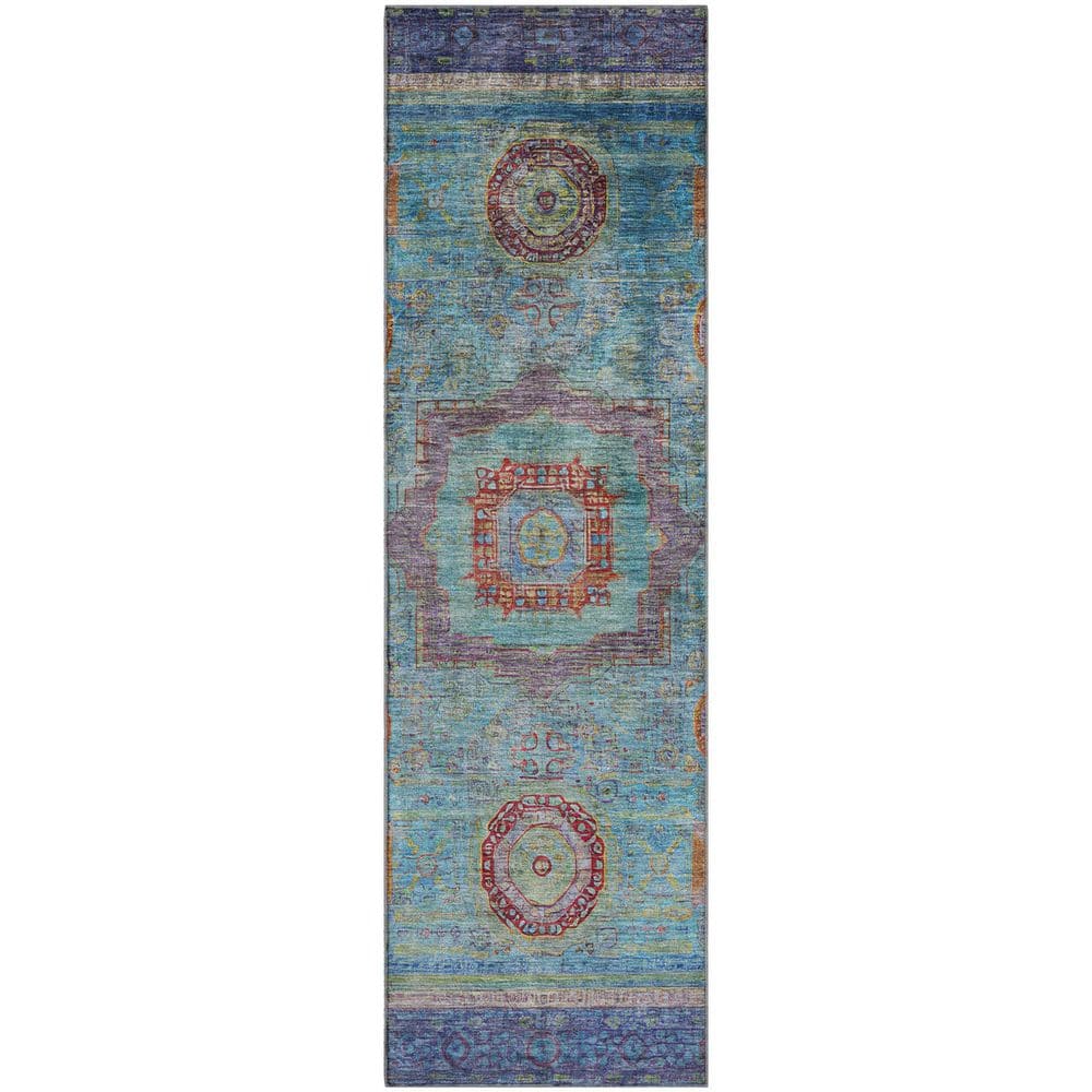 Mayfield Premium Machine Washable Abstract AMF2159 Teal 2 ft. x 7 ft. Runner Rug price history on PriceWatchPro
