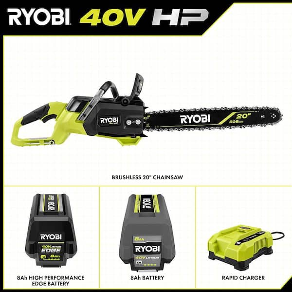 40V HP Brushless 20 in. Battery Chainsaw with 8.0 Ah Battery, 8.0 Ah Lithium-Ion High Performance EDGE Battery & Charger