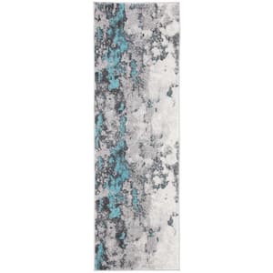 Adirondack Turquoise/Gray 3 ft. x 8 ft. Distressed Abstract Runner Rug