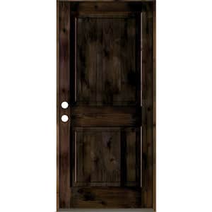 36 in. x 80 in. Rustic Knotty Alder 2-Panel Square Top Right-Hand/Inswing Black Stain Wood Prehung Front Door