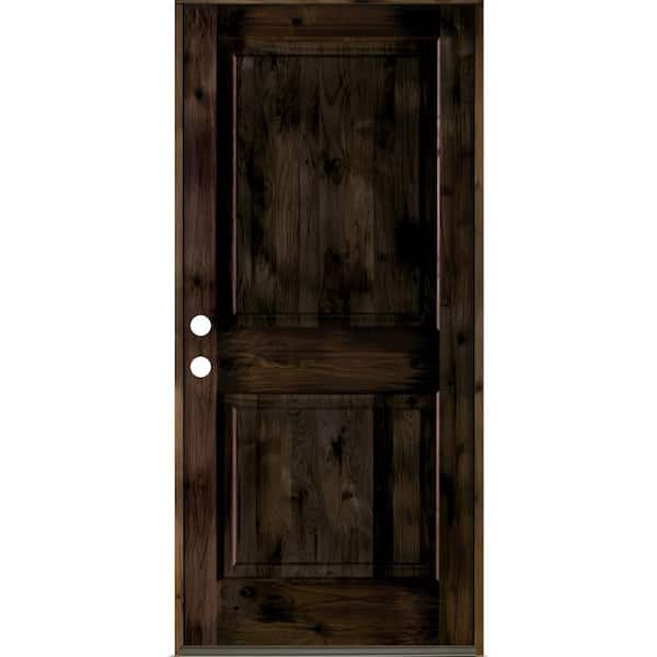 Krosswood Doors 36 in. x 80 in. Rustic Knotty Alder 2-Panel Square Top Right-Hand/Inswing Black Stain Wood Prehung Front Door