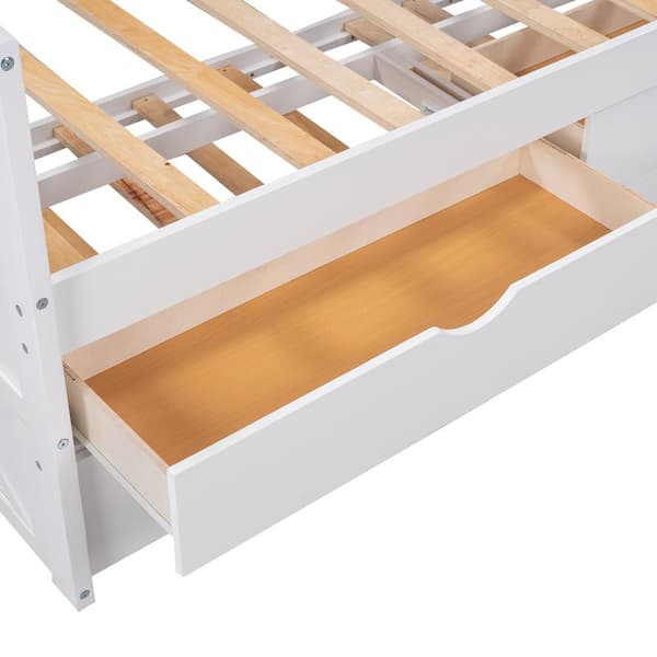 Twin Size Daybed, Solid Pine Wood Bed Frame with Pull Out Trundle for Kids Teens Adults, No Box Spring Needed - White