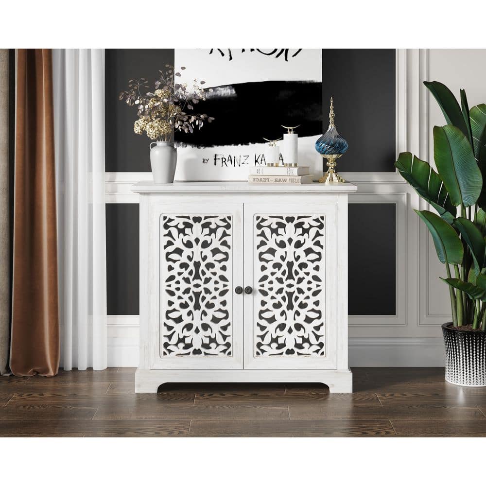 White Wood 31.5 in. W Buffet,Antique Sideboard Storage Cabinet,Accent Cabin