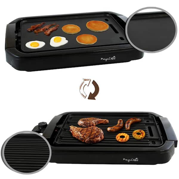 MegaChef 165 sq. in. Black Reversible Indoor Grill and Griddle 985101714M -  The Home Depot