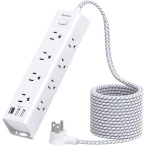 Mountable 12-Outlet Power Strip Surge Protector with 3 USB Ports and 10 ft. Extension Cord in White
