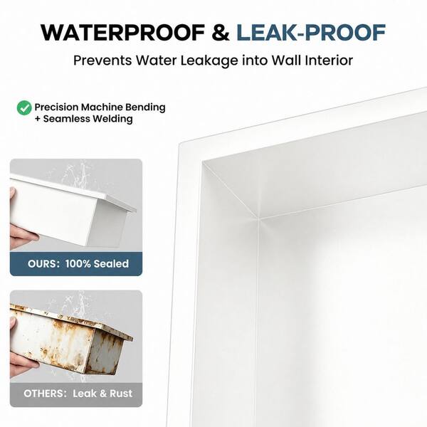 12 in. W x 24 in. H x 4 in. D Waterproof Recessed Shower Niche Storage Shelf in White, No Tile Needed