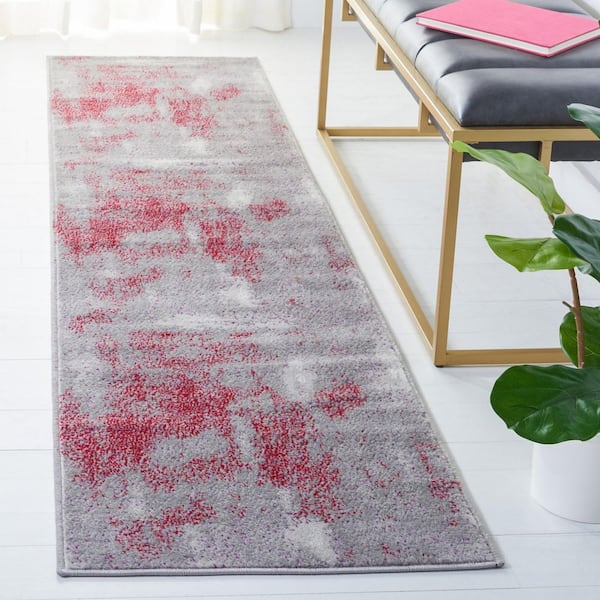 Skyler 2 ft. x 8 ft. Gray/Red Watercolor Runner Rug
