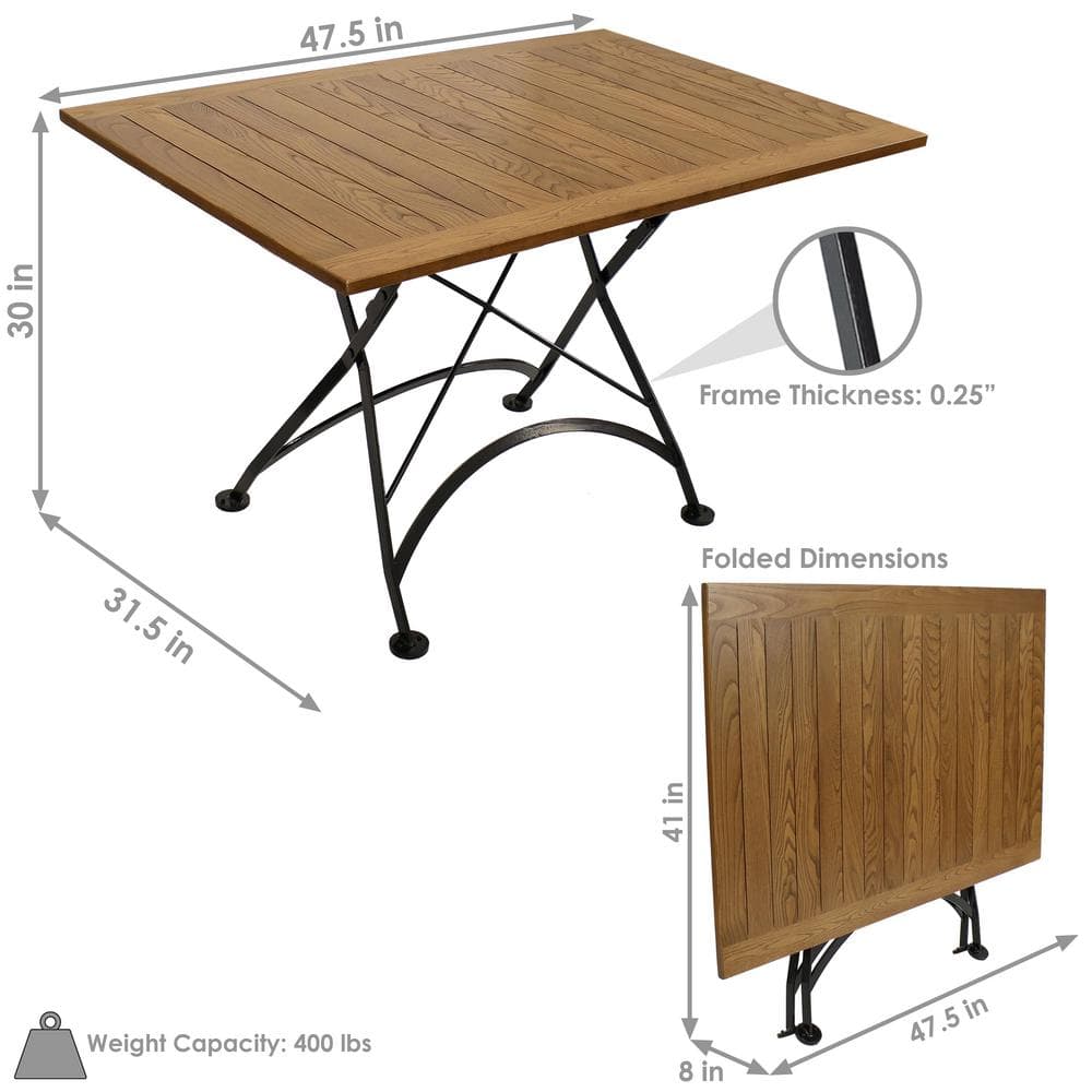 Chestnut Wood Folding Patio Dining Table with Black Steel Frame