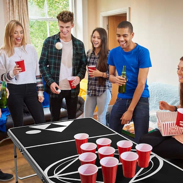 Costway 8 Foot Beer Pong Table Portable Party Drinking Game Table Tailgate  Table