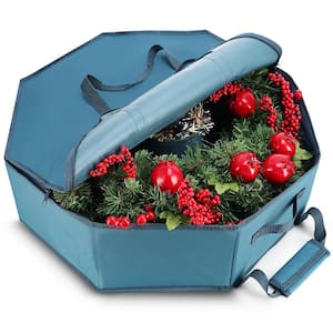 24 in. Blue Non-Woven Fabric Large Christmas Wreath Storage Box