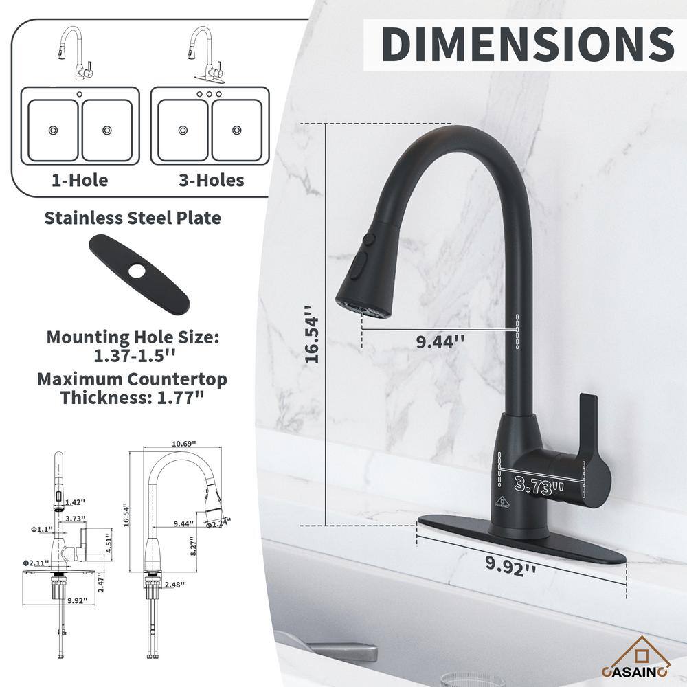 Matte Black Metal Kitchen Faucet with Pull-Out Spray