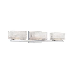 Sparren 26 in. 3-Light Chrome LED Vanity Light Bar with Clear Pressed Glass Shades