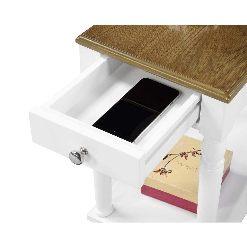 French Country Driftwood and White Wood Chairside Table with Storage