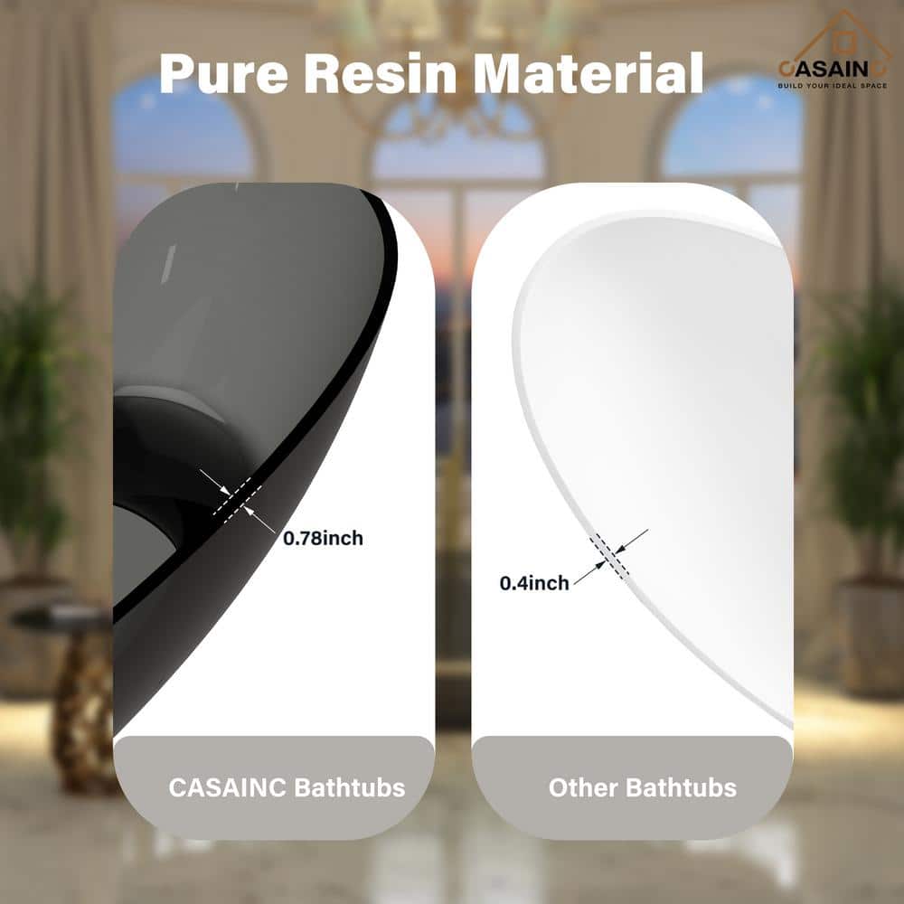 67'' x 30'' Black Transparent Resin Freestanding Soaking Bathtub