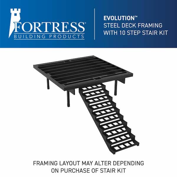 FORTRESS Infinity IS Freestanding 12 ft. x 12 ft. Caribbean Coral Grey  Composite Deck Kit with Steel Frame and Steel Rail K-64400840926 - The Home  Depot