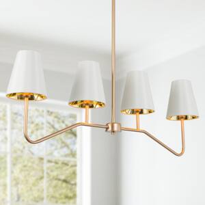 Gold Chandelier 4-Light Modern Vintage Retro Linear Living Room Light with White Fabric Shade
