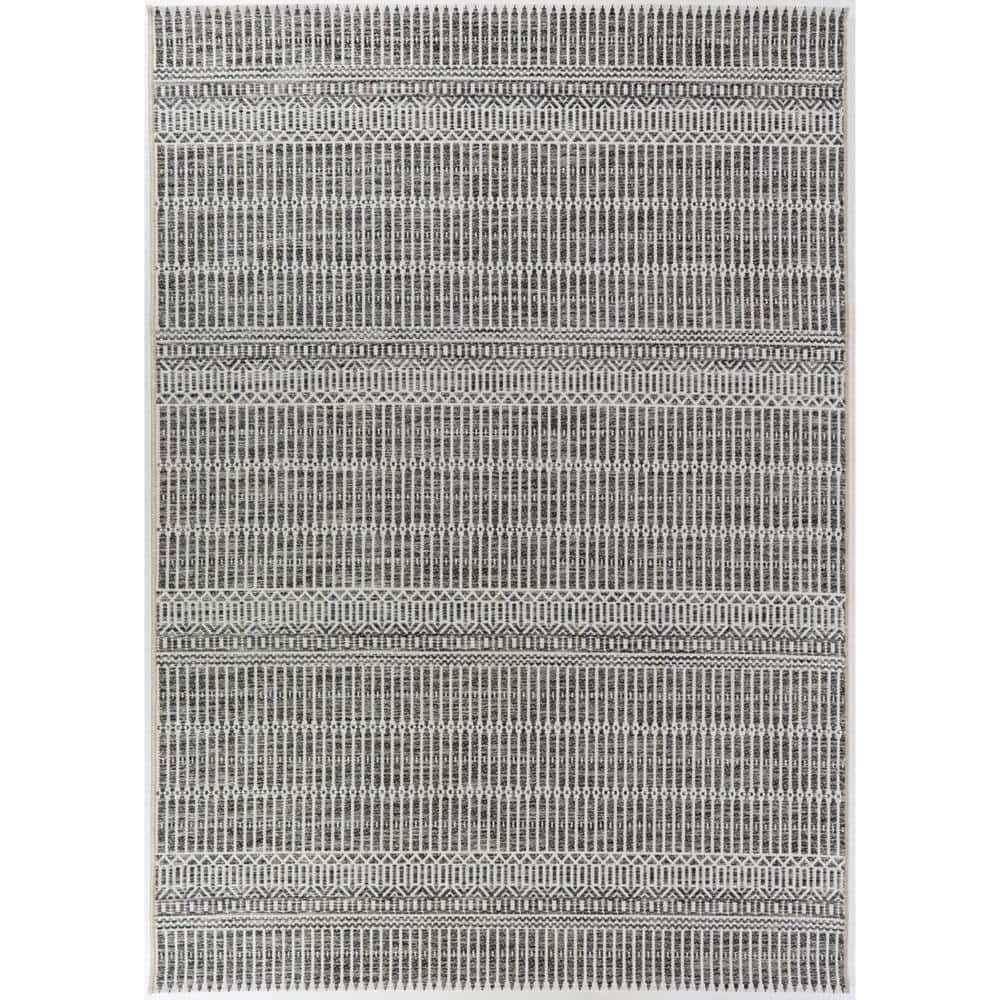 Braided Charcoal and White Synthetic 8' x 10' Stripe Rug