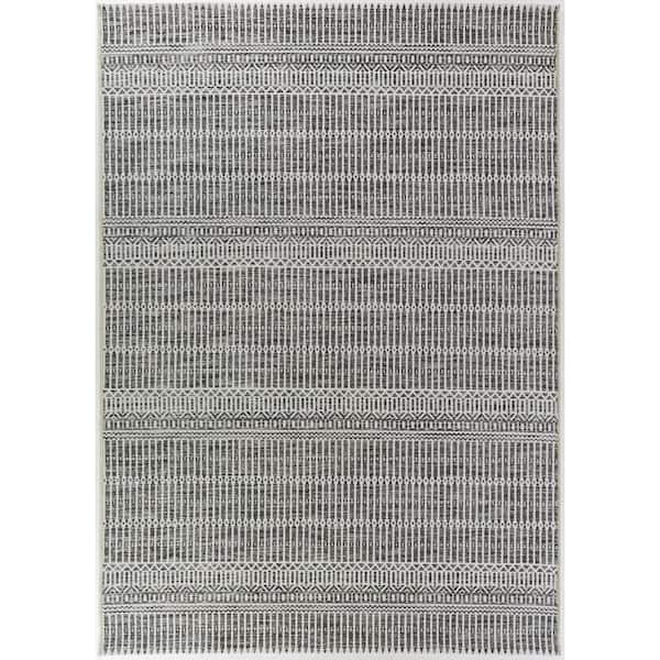 BALTA Briem Charcoal 7 ft. 10 in. x 10 ft. Stripe Indoor/Outdoor Area Rug