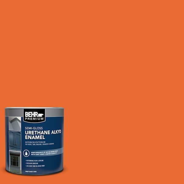 BEHR PREMIUM 1 qt. #220B-7 Electric Orange Semi-Gloss Enamel Urethane Alkyd Interior/Exterior Paint