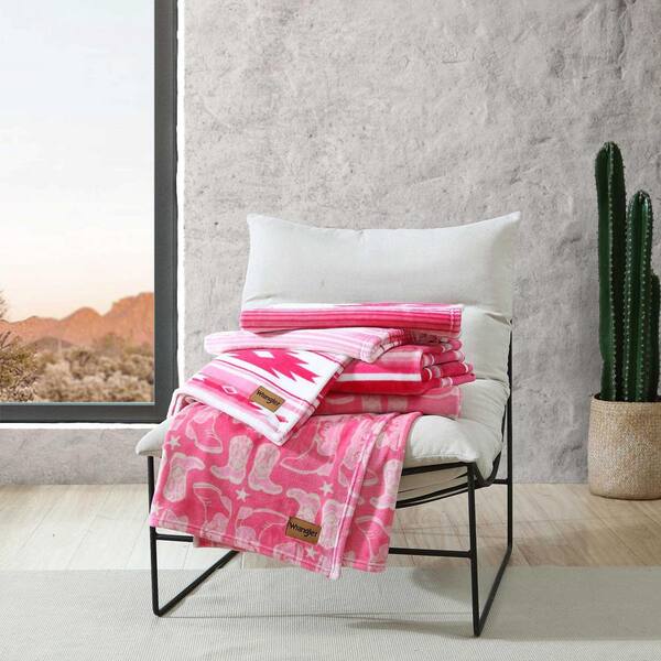 Wrangler Saddle Stripe 50 x 60-Pink Plush Fleece Throw Blanket