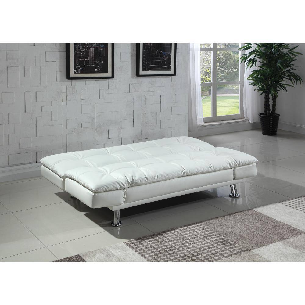 White Leather Flared Arm Sleeper Sofa with Chrome Legs