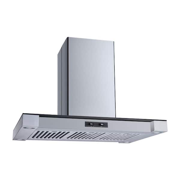 36 in. Convertible Island Mount Range Hood in Stainless Steel/Glass with Baffle Filters