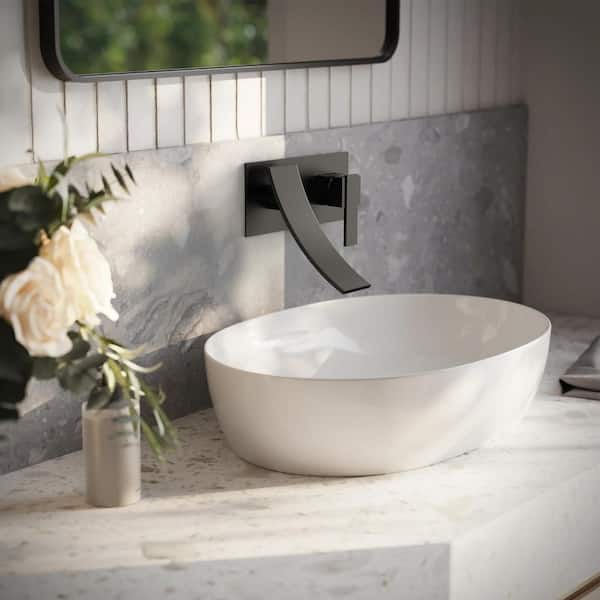 5.5 in. Spout Reach 1-Handle 1.2 GPM Wall Mounted Bathroom Faucet Vanity Faucet with Pop-Up Drain in Matte Black