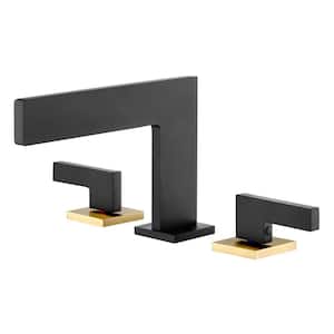 Waterfall 8 in. Widespread Double-Handle Bathroom Faucet with Spot Resistant in Black and Gold