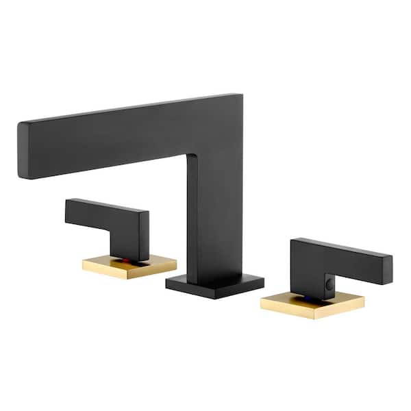 SUMERAIN Waterfall 8 in. Widespread Double-Handle Bathroom Faucet with Spot Resistant in Black and Gold