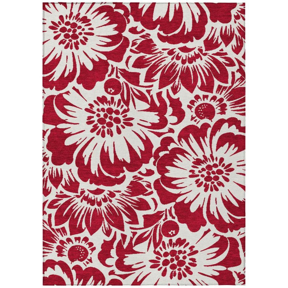 Burgundy and White 5 ft. x 8 ft. Woven Floral Rectangle Indoor/Outdoor Area Rug price history on PriceWatchPro