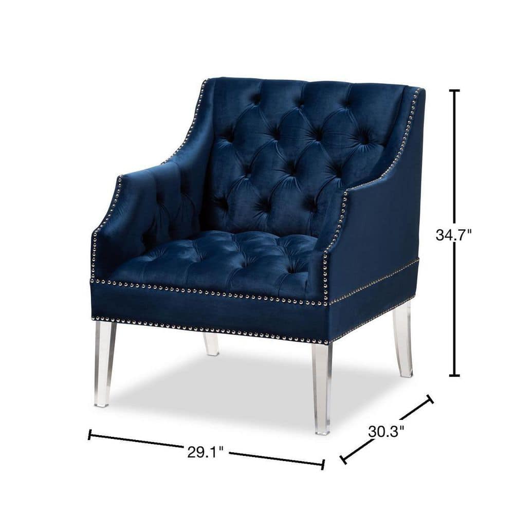 Elegant Navy Blue Velvet Lounge Chair with Clear Acrylic Legs