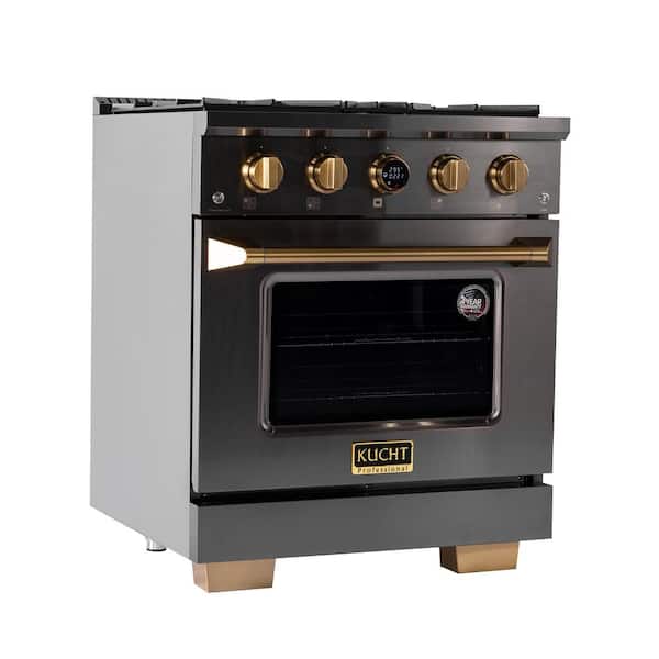 30 in. 4.2 cu. ft. 4-Burners Dual Fuel Range Natural Gas in Titanium Stainless Steel with Horus Digital Dial Thermostat