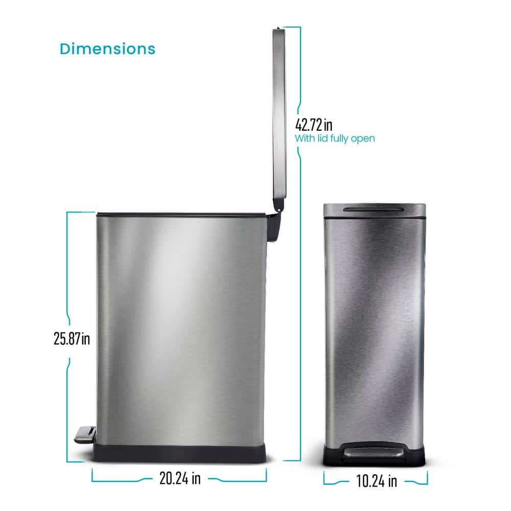 12 Gallon Silver Stainless Steel Slim Step Trash Can
