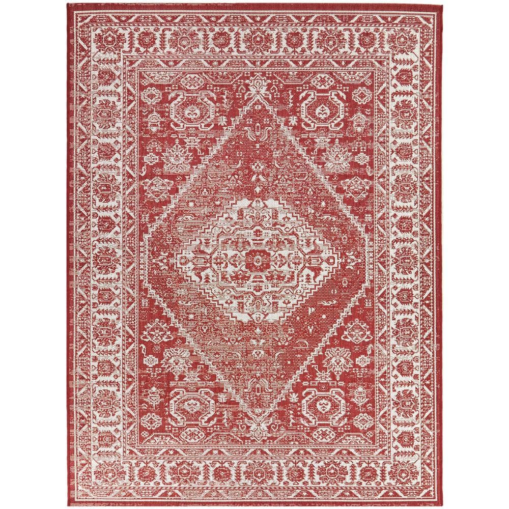 Red 6 ft. x 9 ft. Medallion Indoor/Outdoor Area Rug