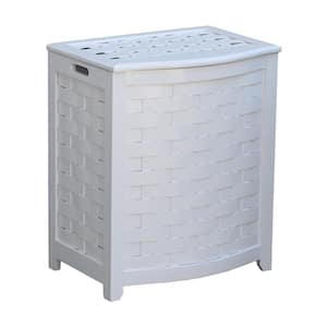 White Bowed Front Veneer Wood Laundry Hamper with Interior Bag