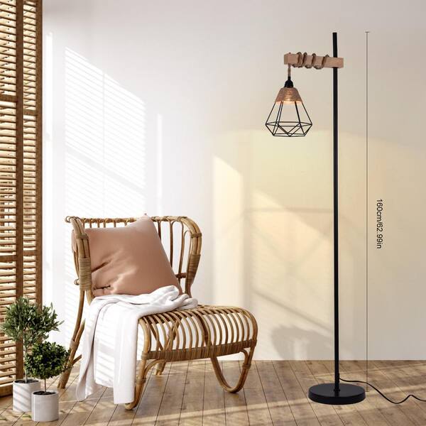 OUKANING 62.99 in. Black Retro 1-Light Standard Floor Lamp for