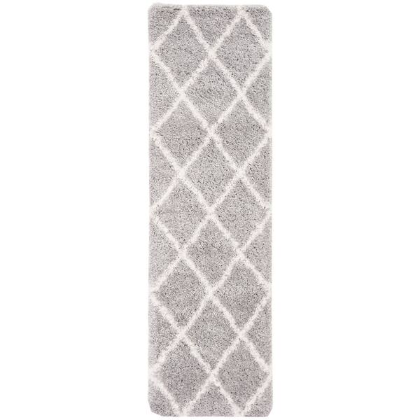 Fontana Shag 2 x 10 Gray/Cream Diamond Runner Rug