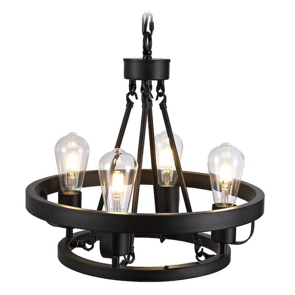 19.7 in. 4-Light Modern Industrial-style Indoor/Outdoor Lighting With Black Circular Metal Pendant For Gazebo, Bedroom