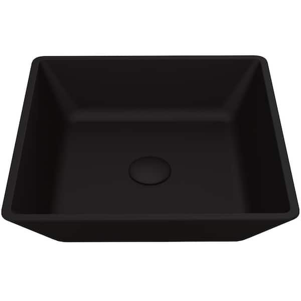 VIGO Roma Modern Black Matte Shell Glass 16 in. L x 16 in. W x 4 in. H Square Vessel Bathroom Sink