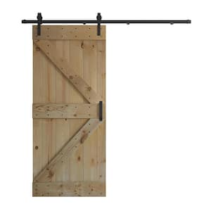 K Series 36 in. x 84 in. UNFINISH DIY Knotty Pine Wood Sliding Barn Door with Hardware Kit