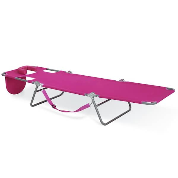 Unbranded Modern Silver Metal Outdoor Chaise Lounge with Pink Cushions