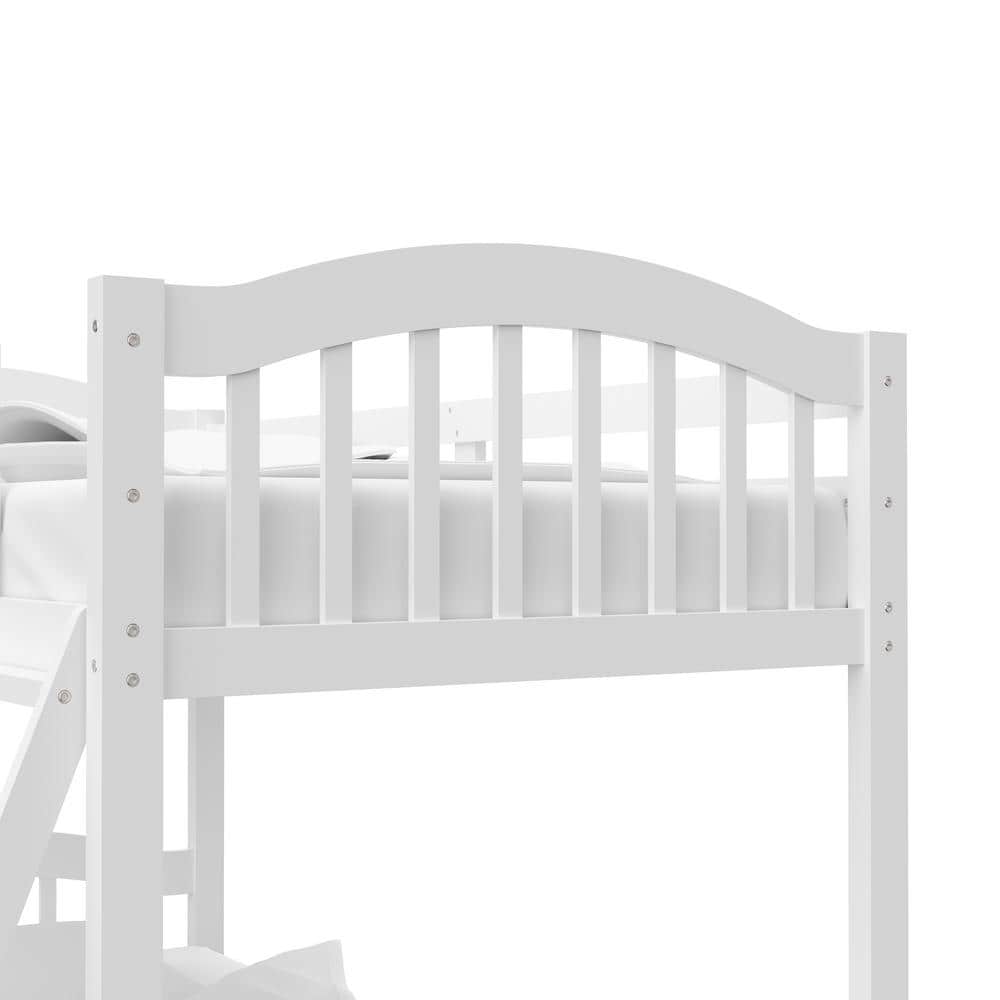 White Twin Mission Wood Bunk Bed with Headboard and Slats