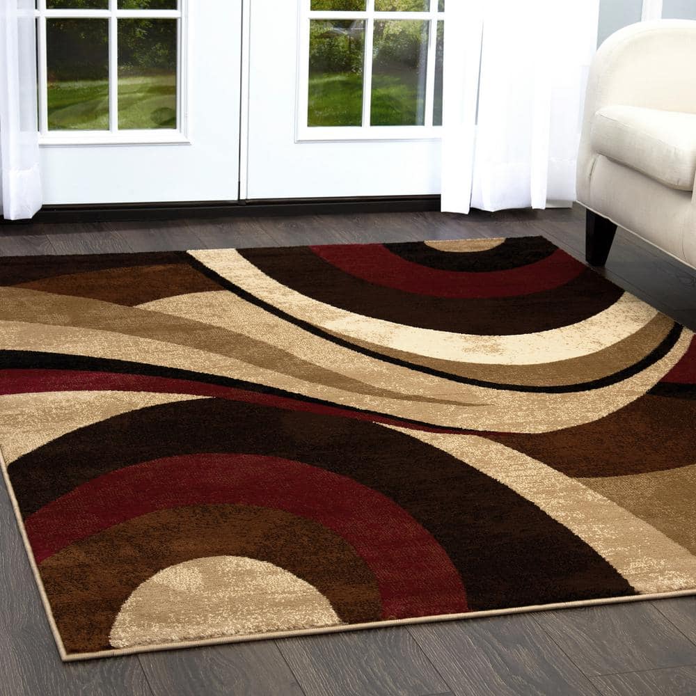 Elegant Abstract Swirl Tufted Area Rug, Brown/Red, 9' x 12'