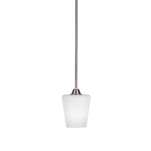 Unbranded Madison 100-Watt 1-Light Brushed Nickel Shaded Pendant Light with 6 in. White Matrix Glass Shade, No bulb Included