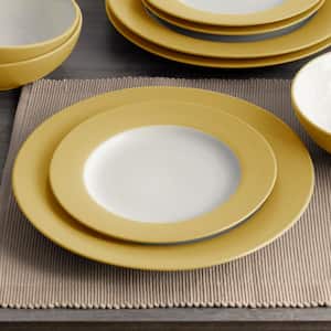 Colorwave Mustard 8.25 in. (Yellow) Stoneware Rim Salad Plates, (Set of 4)