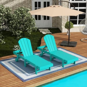 Laguna 2-Piece Fade Resistant HDPE Plastic Adjustable Outdoor Adirondack Chaise Loungers with Wheels in Turquoise