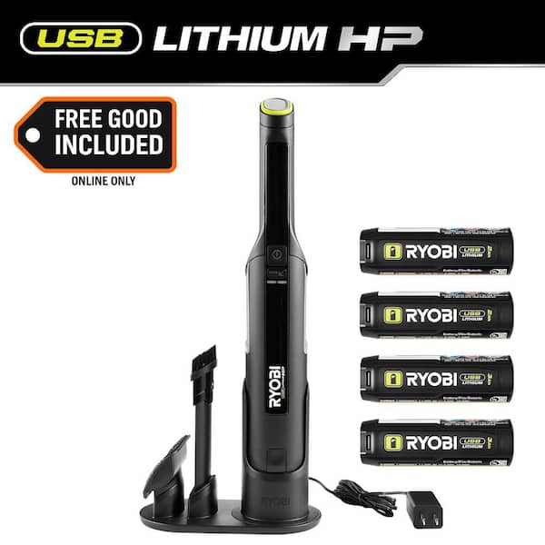 USB Lithium HP Compact Handheld Vacuum Cleaner Kit with (2) USB Lithium 2.0 Ah Batteries and (1) 3.0 Ah Battery