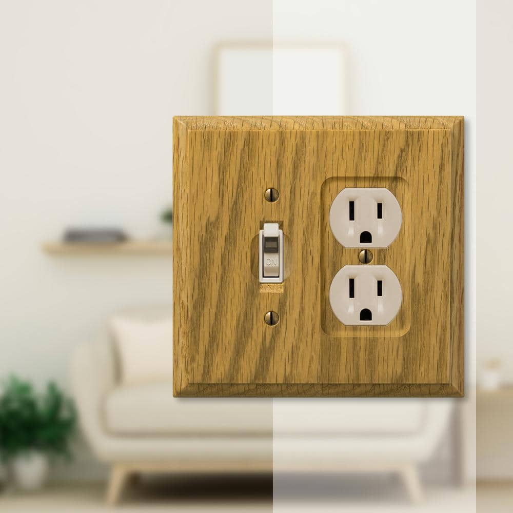 Light Oak 2-Gang Wood Wall Plate with Toggle and Duplex